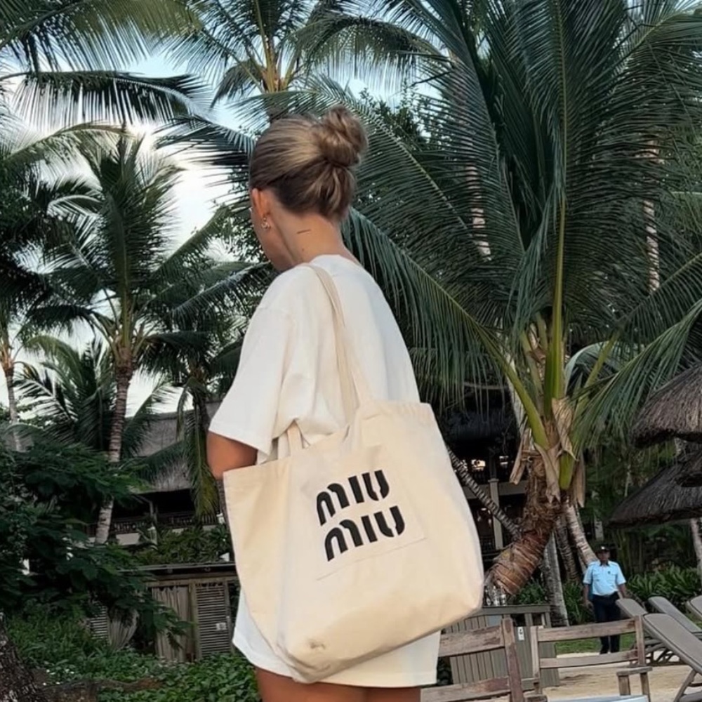 Miu Miu Cream Minimalist Canvas Tote